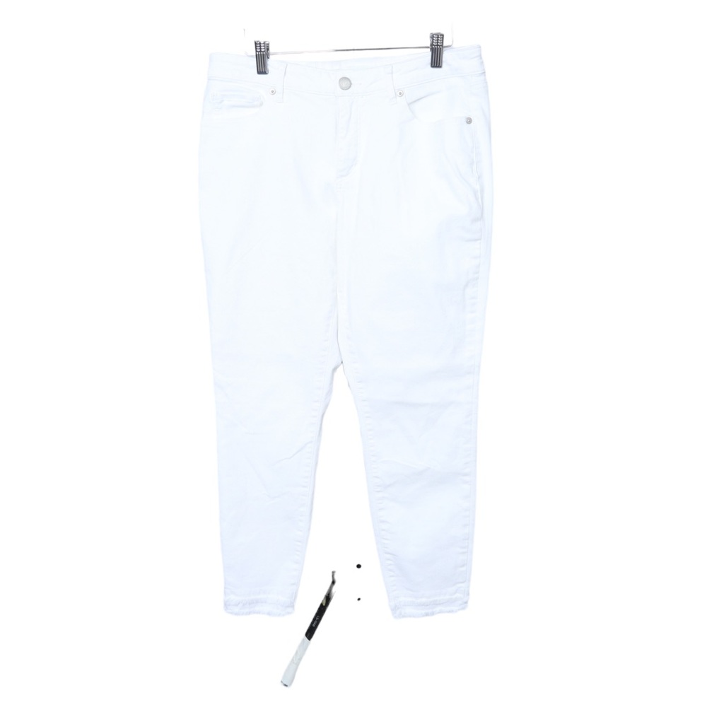 Ann Taylor Slim Pockets White Shredded Jeans Hem Size 10